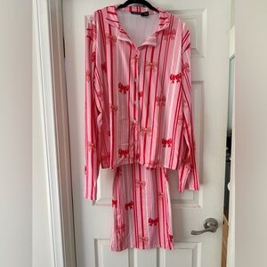 Pink Striped Bow Pajama Set